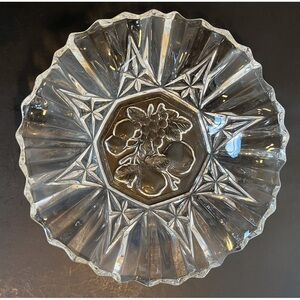Vintage Clear Federal Glass Ruffled Edge Dish with Fruit Design
